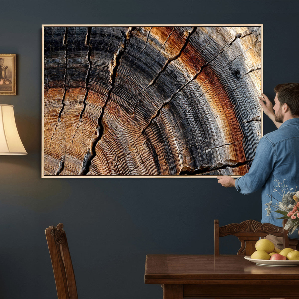 Abstract Tree Ring Wall Art Print, Natural Rustic Wood Grain Canvas