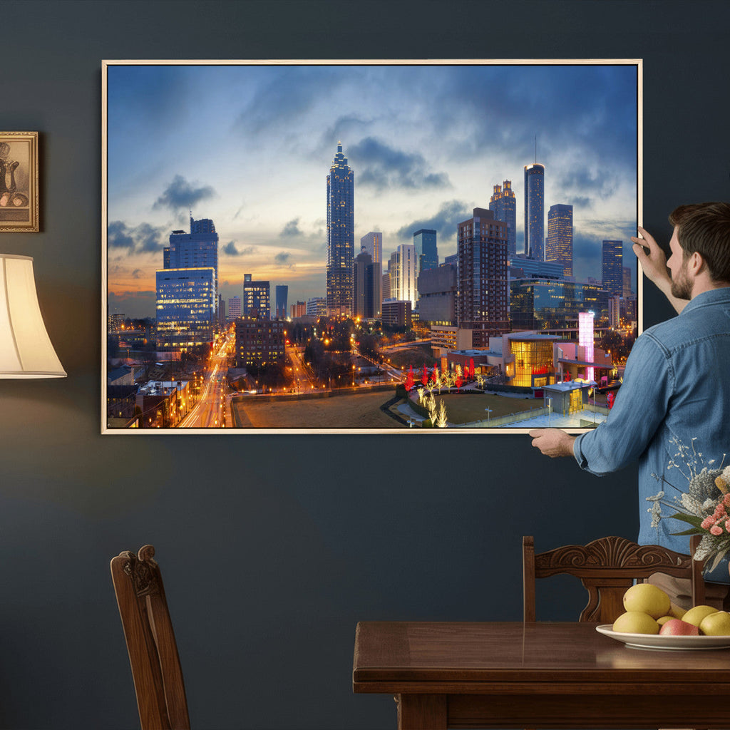 Atlanta Skyline Wall Art Canvas Print, Atlanta Downtown Night Cityscape