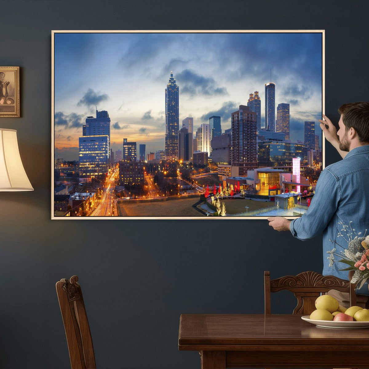 Atlanta Skyline Wall Art Canvas Print, Atlanta Downtown Night Cityscape