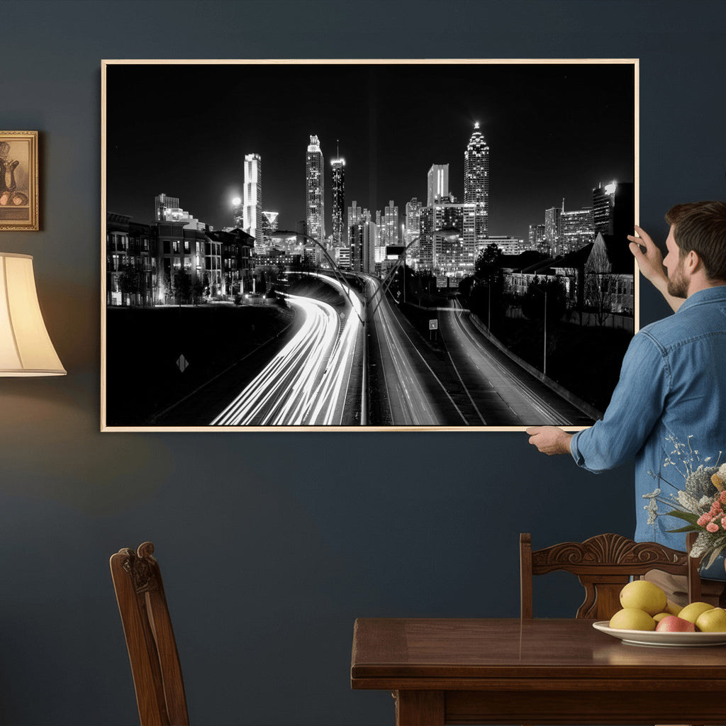 Atlanta Skyline Wall Art Canvas Print, Atlanta Downtown Night Cityscape