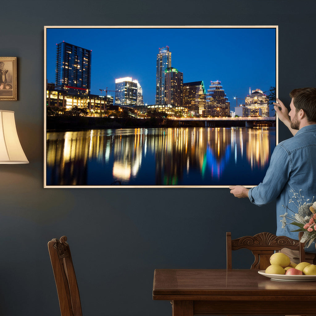 Austin Skyline Wall Art Canvas Print, Austin Downtown Night Cityscape