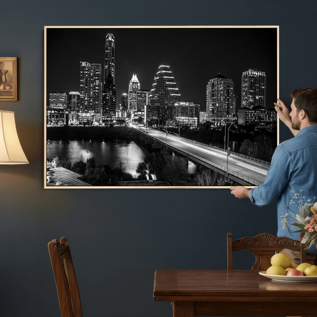Austin Skyline Wall Art Canvas Print, Austin Downtown Night Cityscape