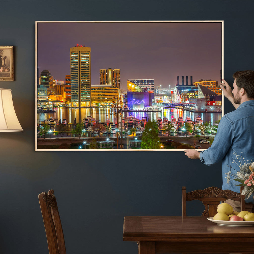 Baltimore Skyline Wall Art Canvas Print, Baltimore Downtown Night Cityscape