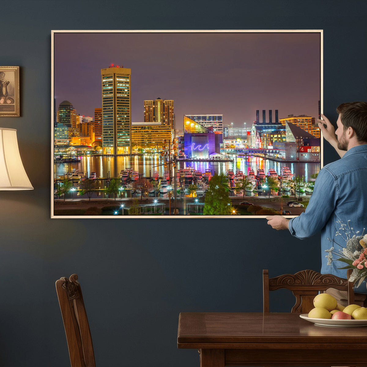 Baltimore Skyline Wall Art Canvas Print, Baltimore Downtown Night Cityscape