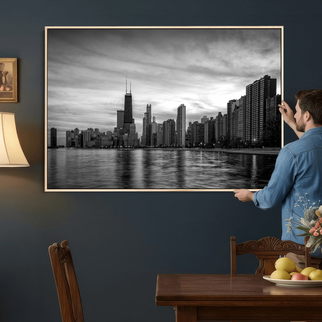 Chicago Wall Art Canvas Print, Chicago City Downtown Night Cityscape