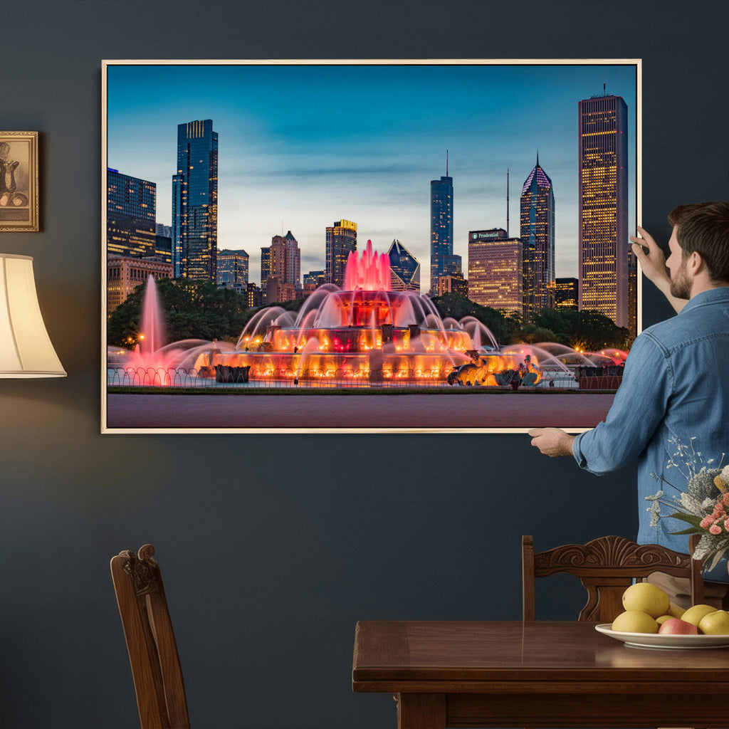 Chicago Wall Art Canvas Print - Chicago City Downtown Night Cityscape