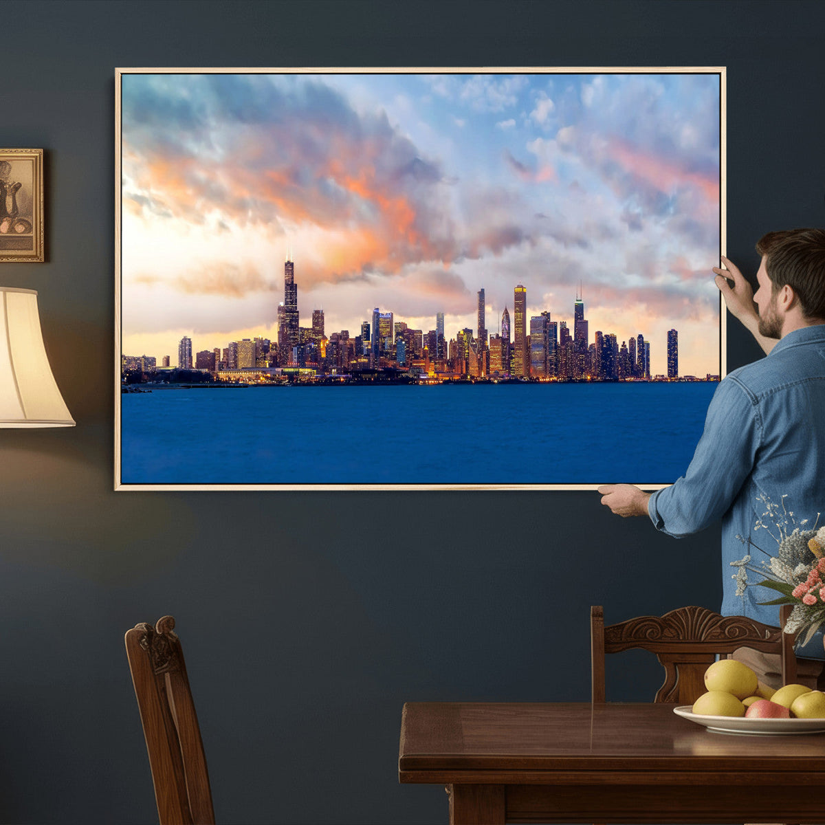 Chicago Wall Art Canvas Print - Chicago City Downtown Night Cityscape