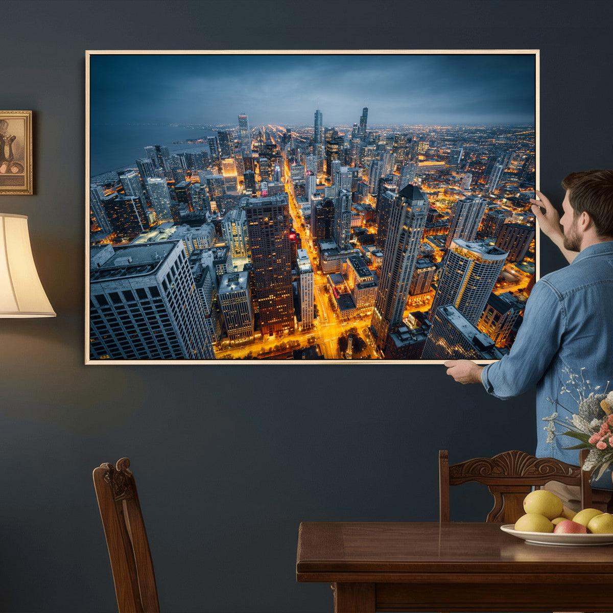 Chicago Wall Art Canvas Print - Chicago City Downtown Night Cityscape