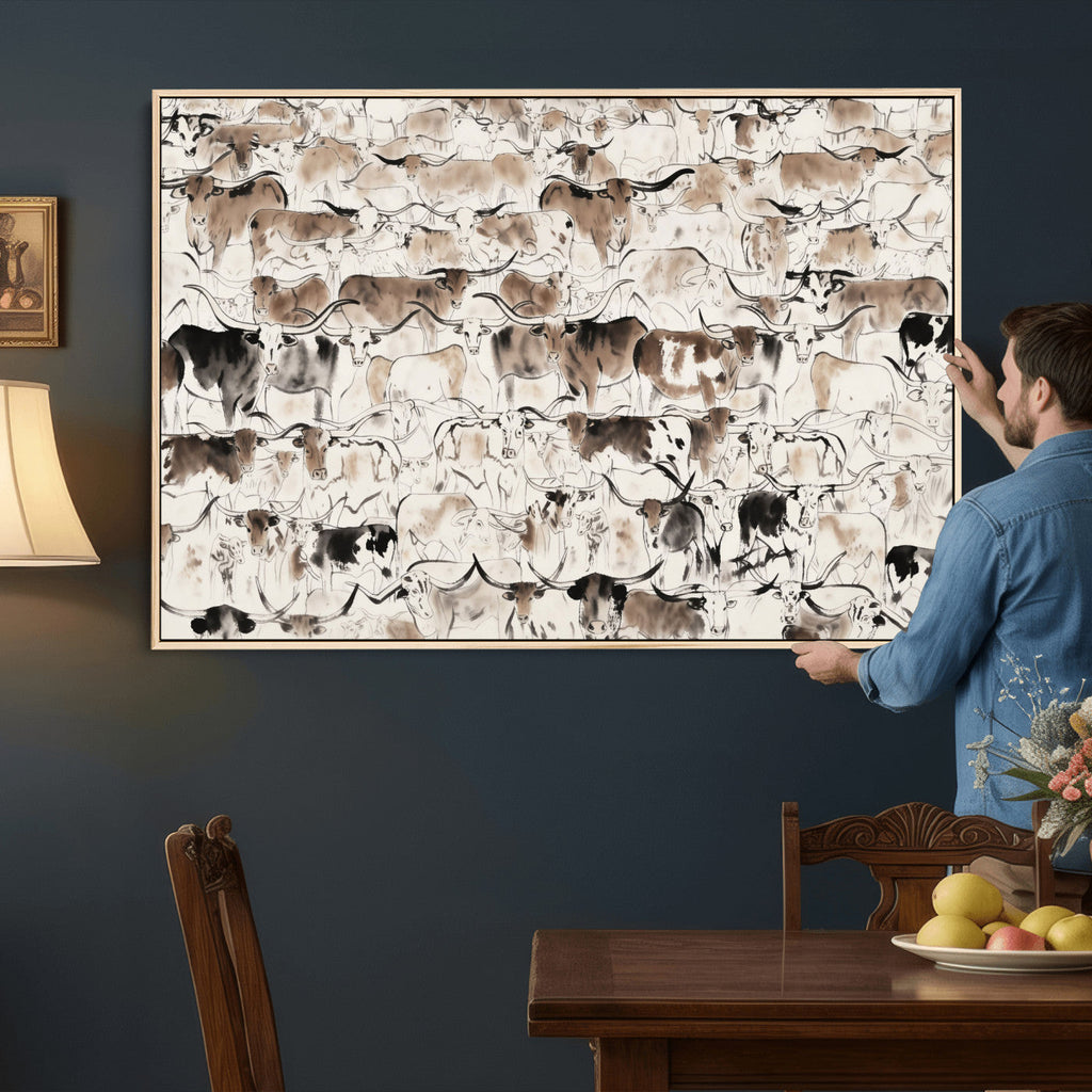 Abstract Texas Cow Canvas Print for Cabin and Western Home Decor