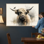 Abstract Highland Cow Wall Art Canvas Print, Rustic Farm Cattle Portrait