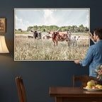 Texas Longhorn Cattle Wall Art Canvas Print, Western Ranch Landscape Decor