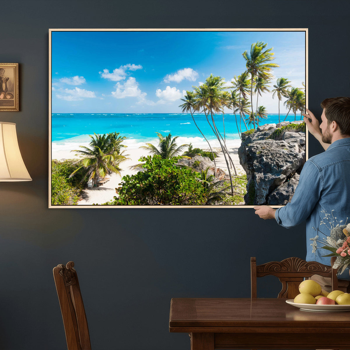 Tropical Beach Wall Art Canvas Print, Palm Tree Ocean Landscape Photography