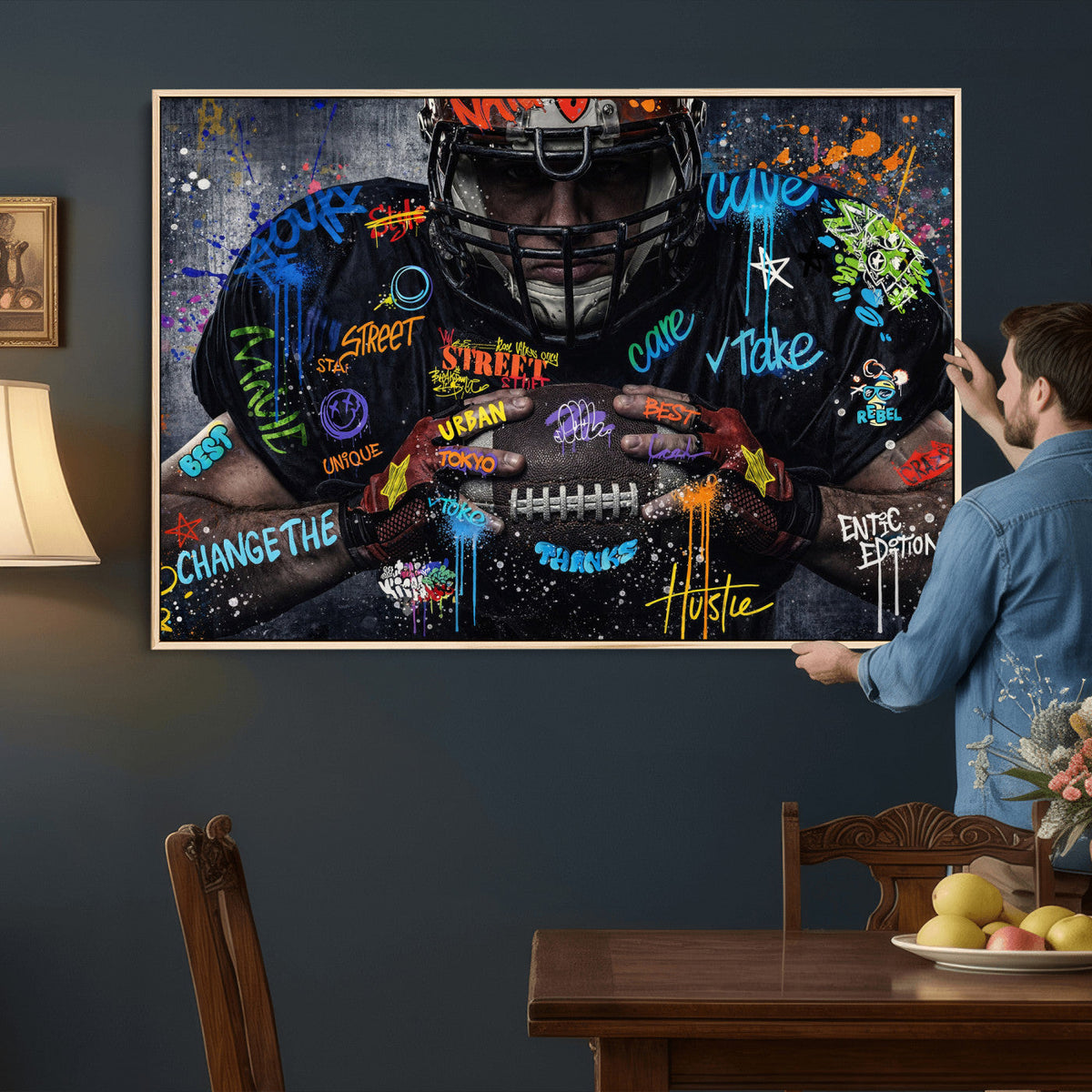 Graffiti American Football Player Street Art Wall Art Canvas Print