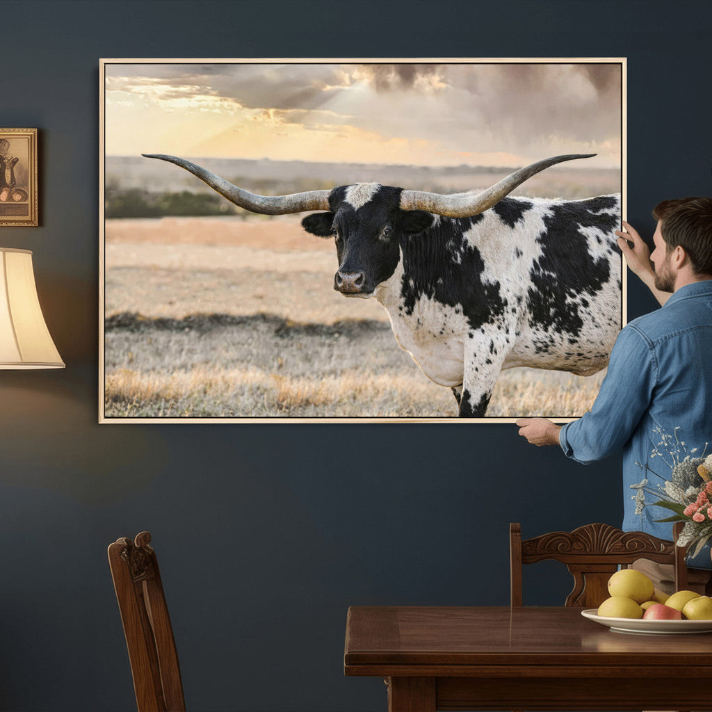 Texas Longhorn Bull Rustic Wall Art Canvas Print