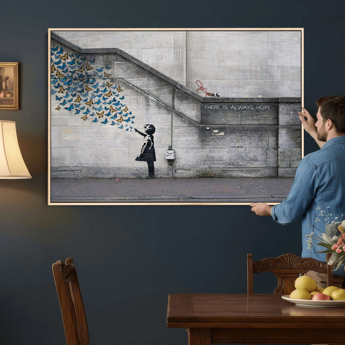 Banksy Girl with Butterflies Street Art Wall Art Canvas Print