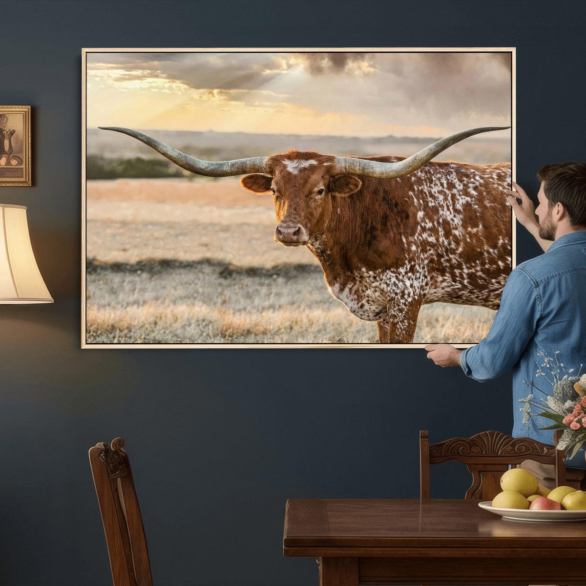 Texas Longhorn Wall Art Canvas Print, Western Ranch Bull Photography