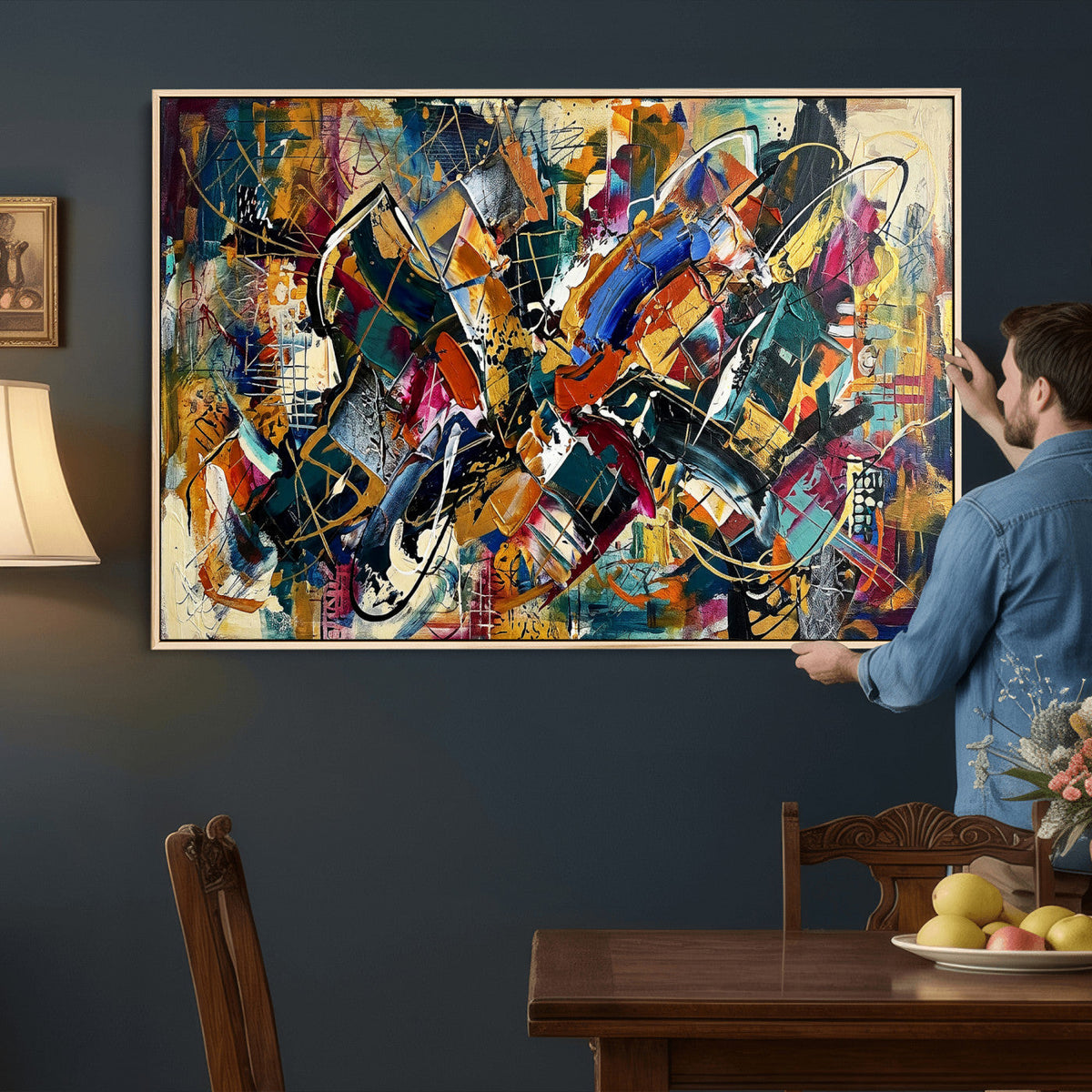 Geometric Abstract Wall Art Canvas Print, Orange Blue