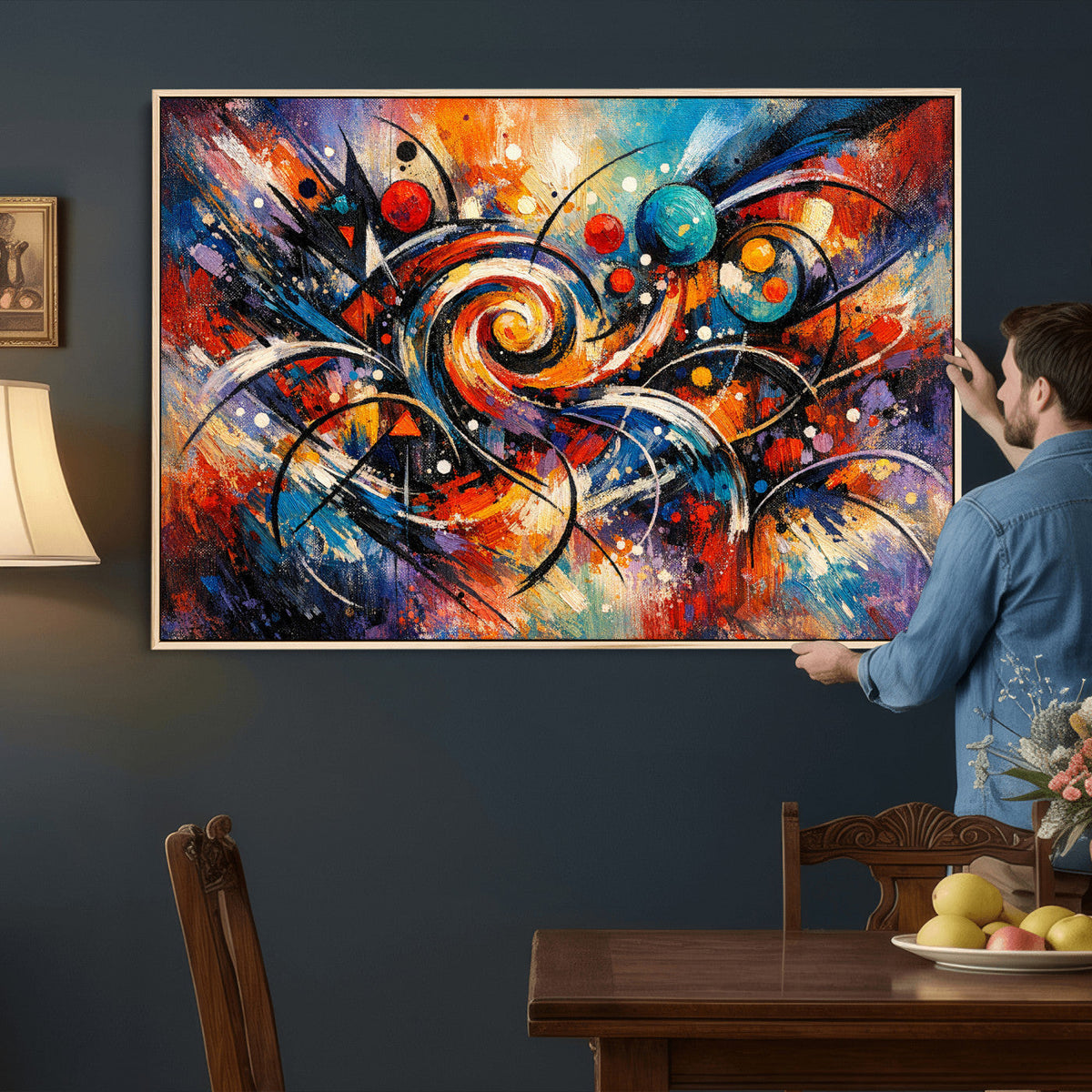 Geometric Abstract Wall Art Canvas Print, Orange Blue