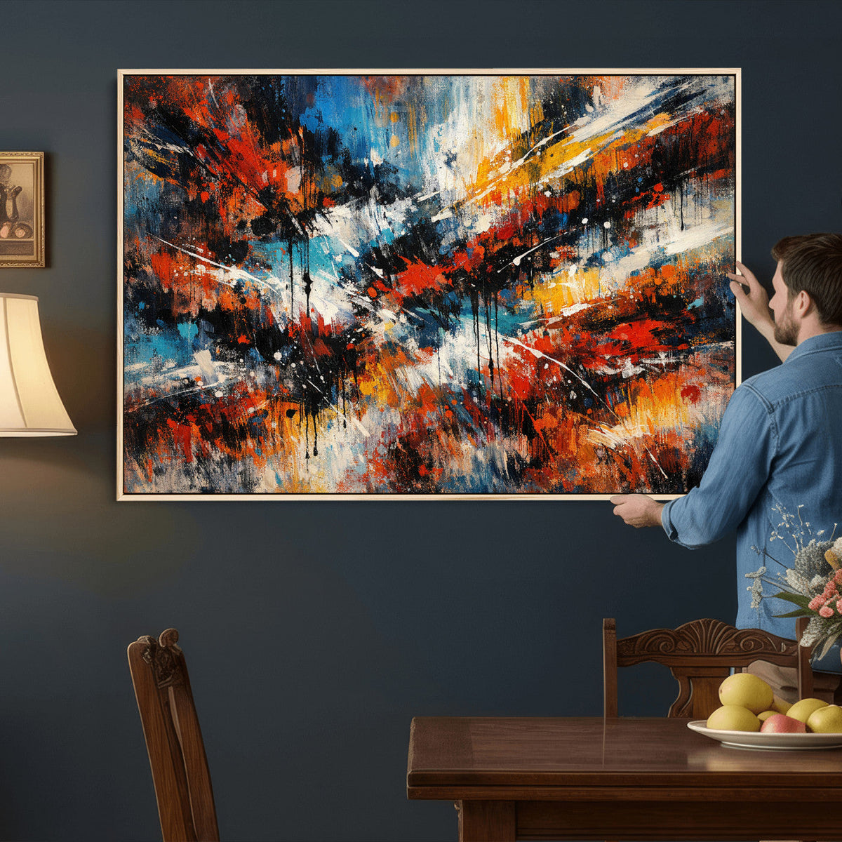 Lyrical Abstract Wall Art Canvas Print, Orange Blue Abstract