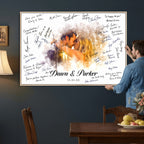 Ink Splash Wedding Guest Book Canvas, Personalized Couple Photo Sign