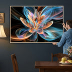 Fractal Lotus Canvas Wall Art, Blue Orange Glowing Flower Abstract Print