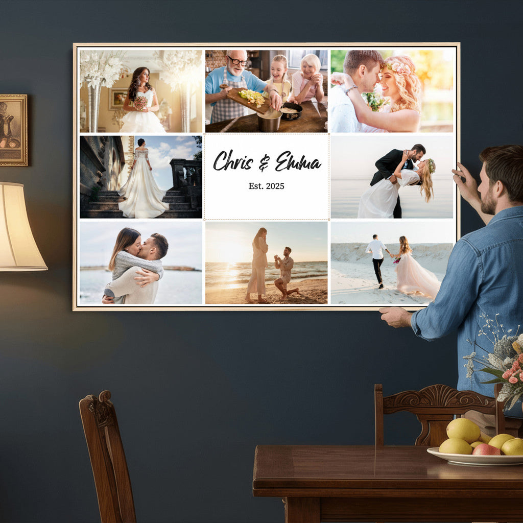 Custom Framed Photo Canvas, Personalized Family Picture Collage Print