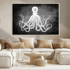 Black White Octopus Wall Art Canvas Print
