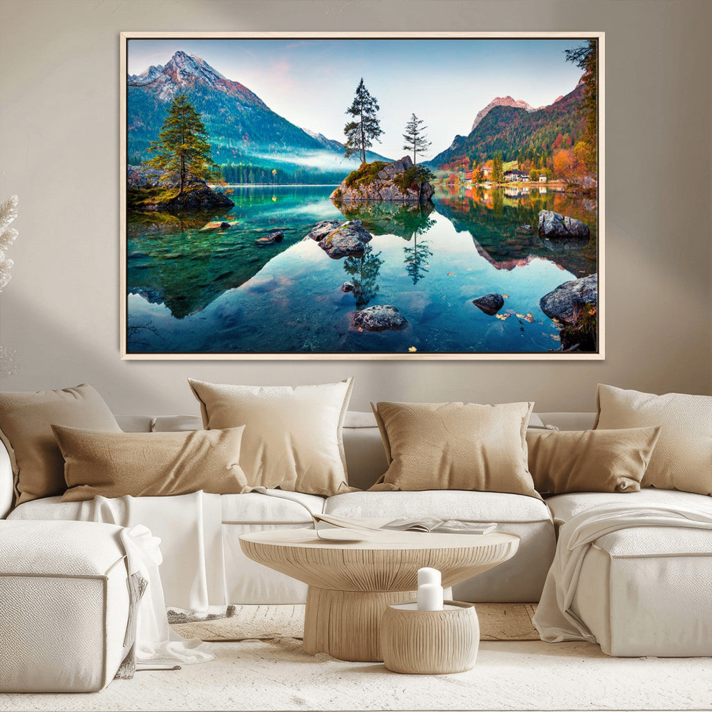 Crystal Clear Lake Wall Art | Mountains Wall Art Canvas | 3 Panel Landscape