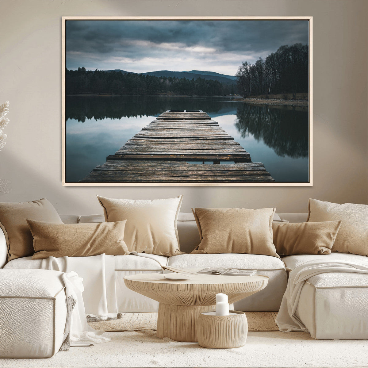 Wooden Bridge Near Lake Wall Art Canvas Print
