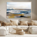 Abstract Landscape Wall Art Canvas | 3 Panel Modern Blue, Gold and White Canvas Art