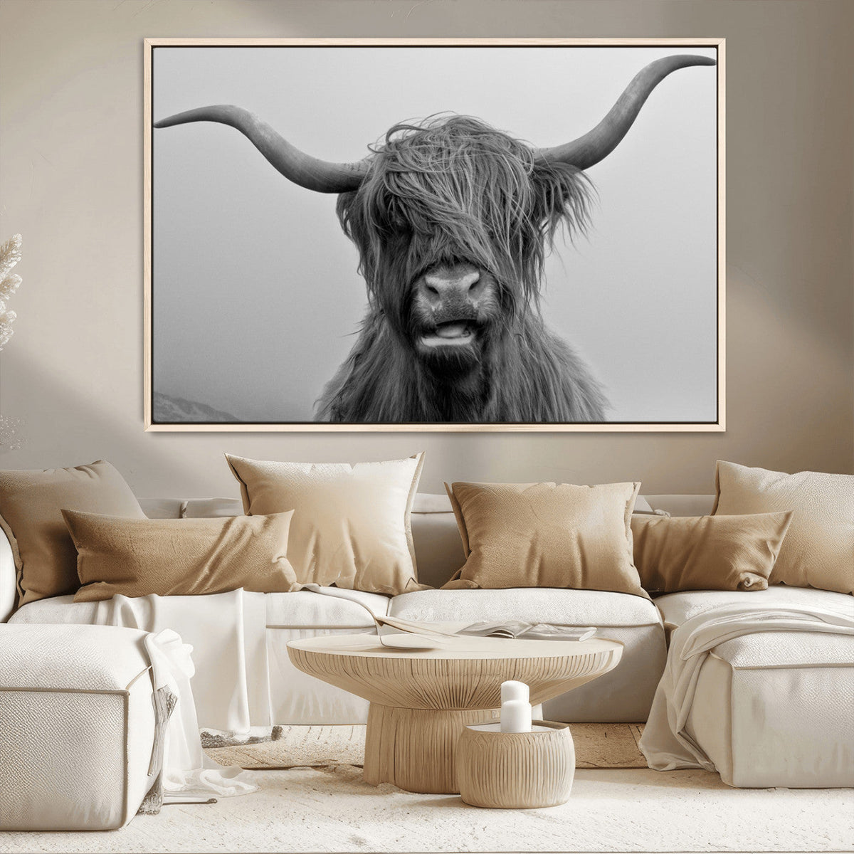 Texas Cow Wall Art Canvas, Texas Longhorn Cattle Canvas Print