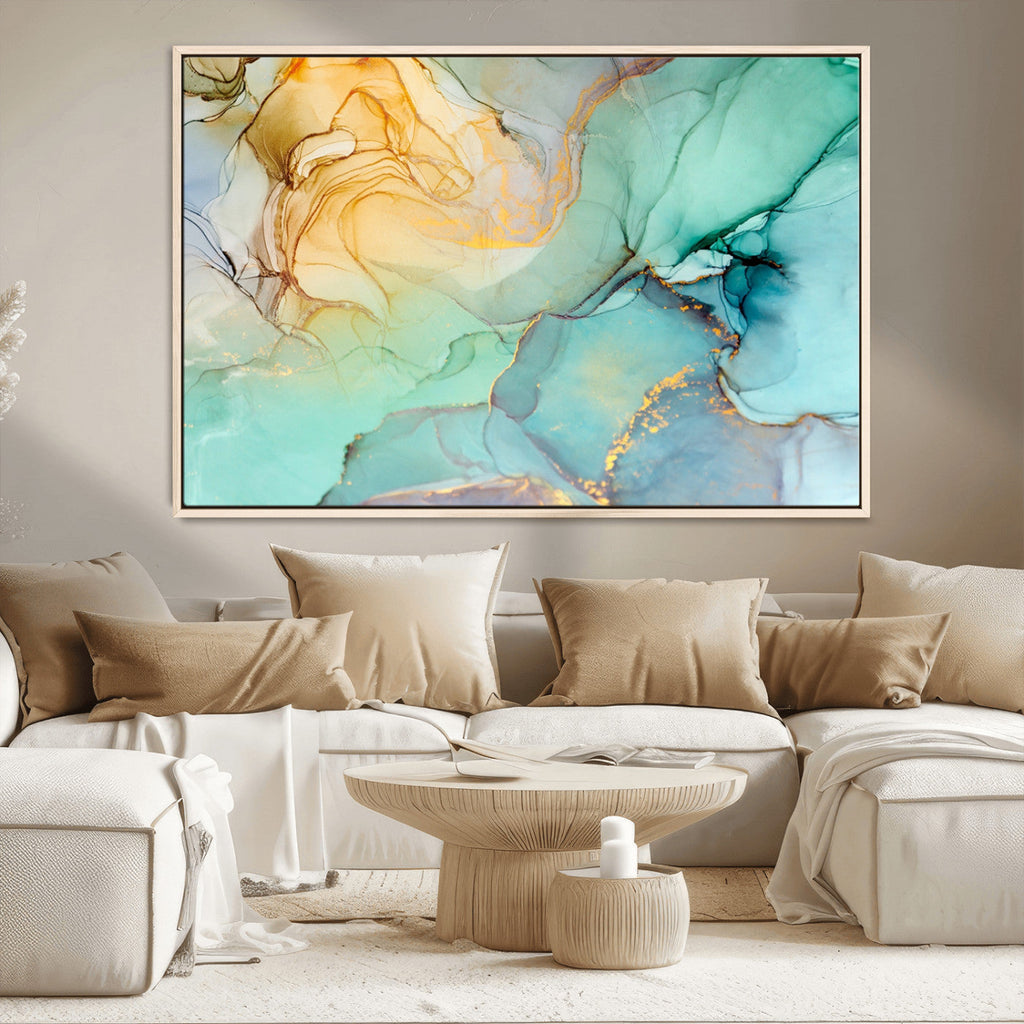 Green Marble Fluid Effect Abstract Canvas Wall Art Print