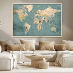 Classic World Map Canvas Print | Framed Vintage Map Wall Art