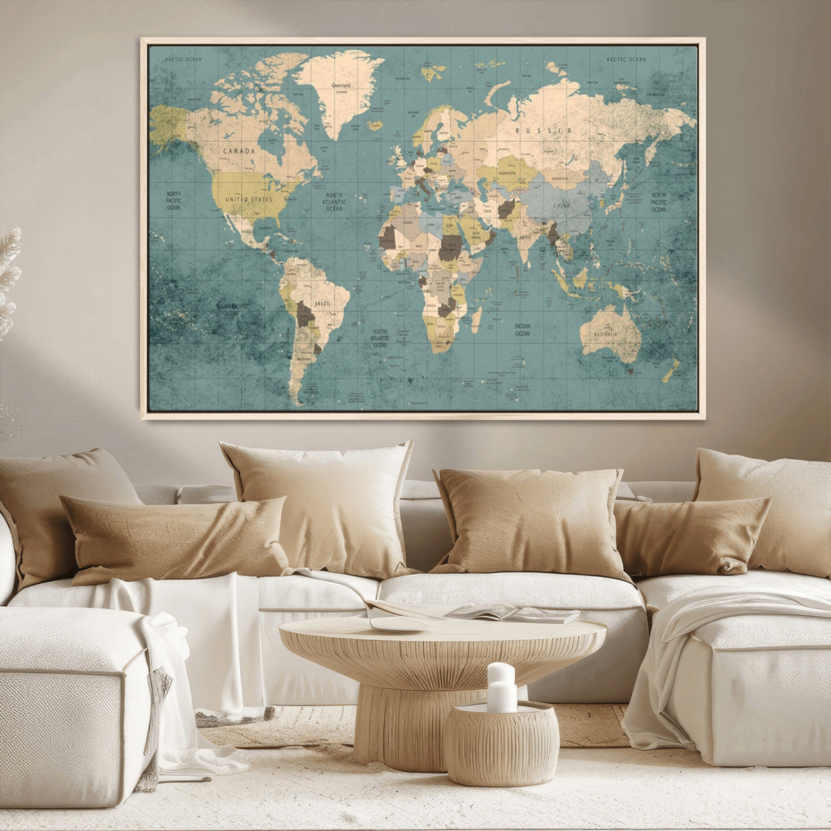 Classic World Map Canvas Print | Framed Vintage Map Wall Art