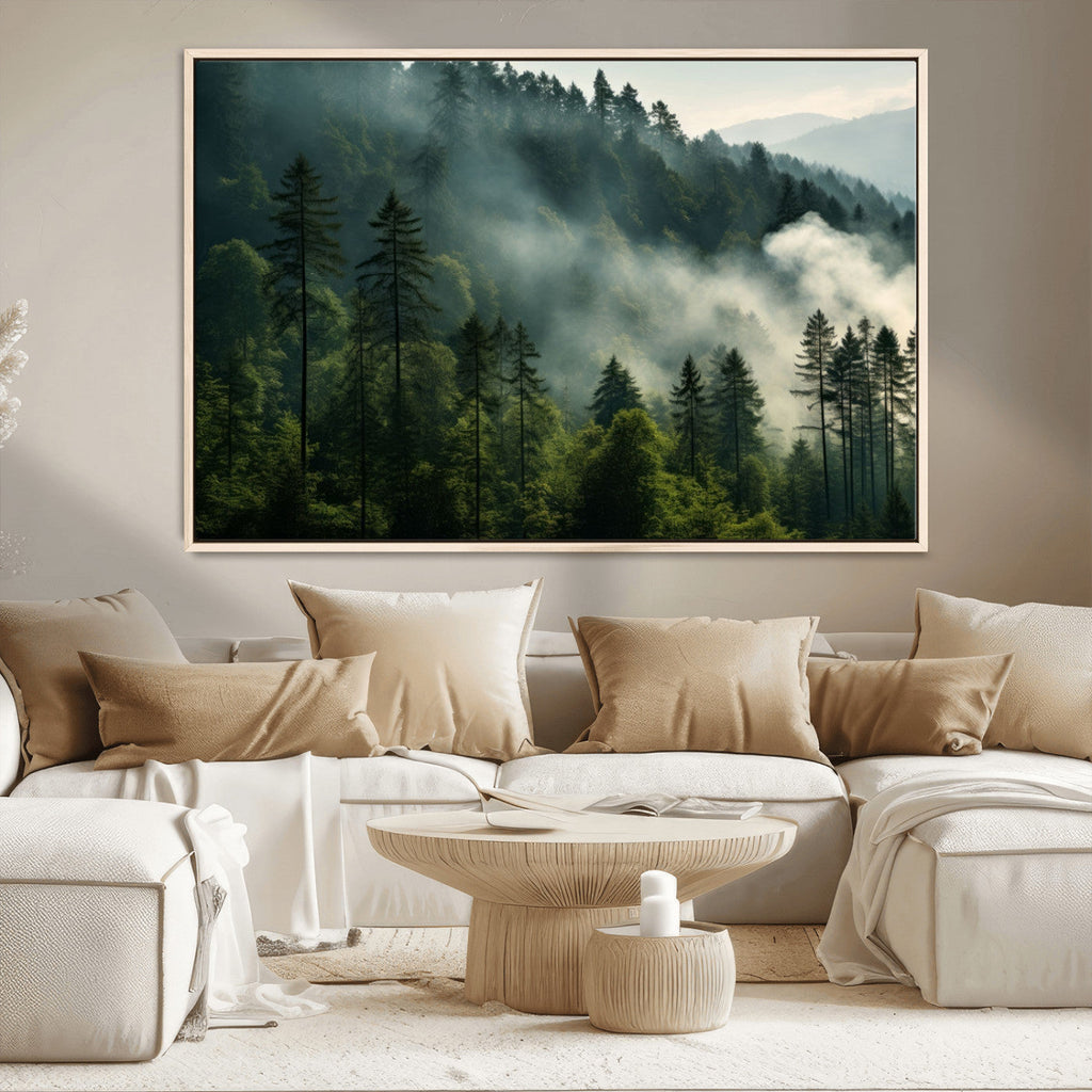 Misty Forest Wall Art Premium Canvas Print, Foggy and Serene Atmosphere