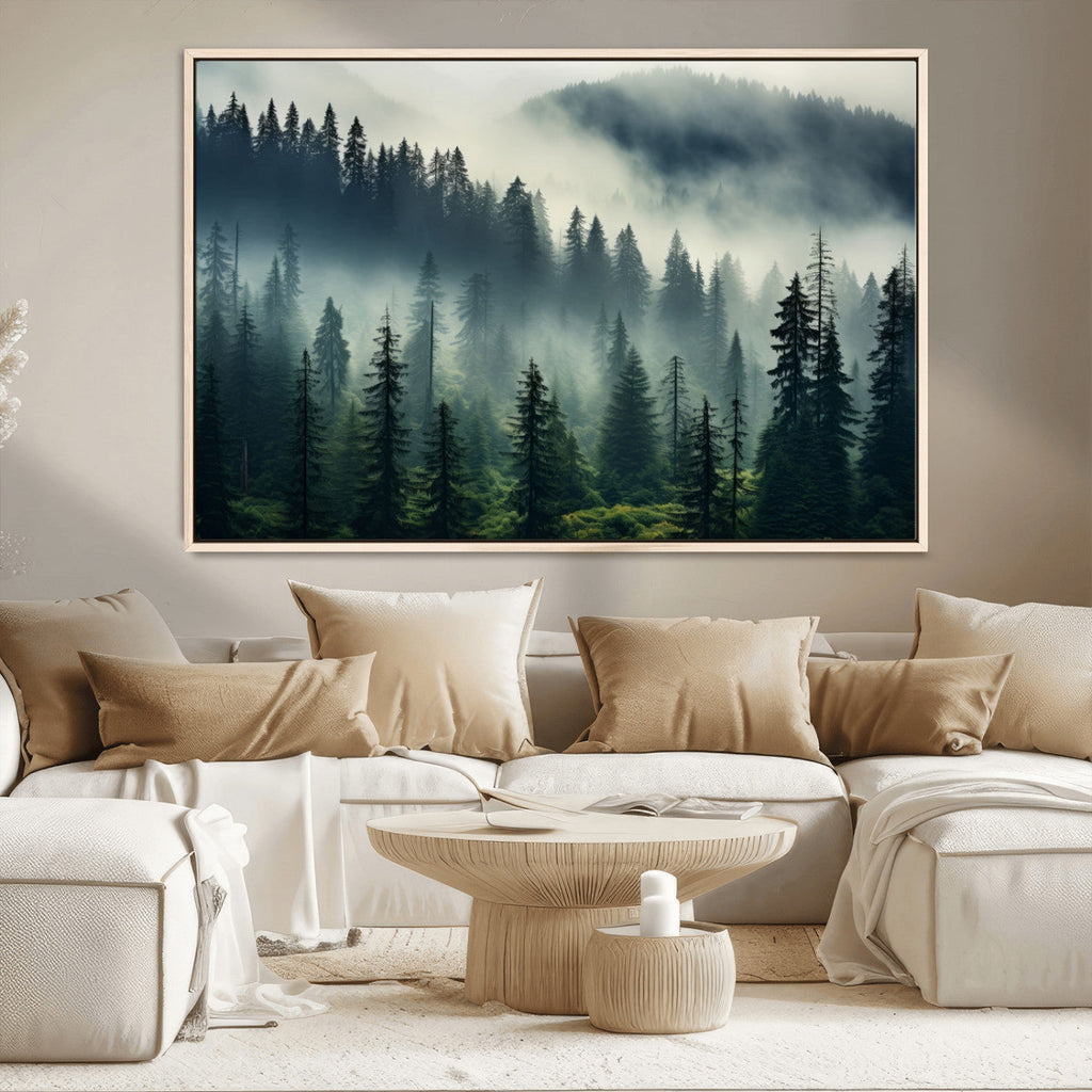Captivating Misty Forest Wall Art, Foggy and Serene Atmosphere Canvas Print