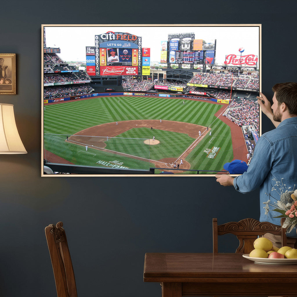 New York Mets Baseball Team Print, Citi Field Baseball Stadium Wall Art