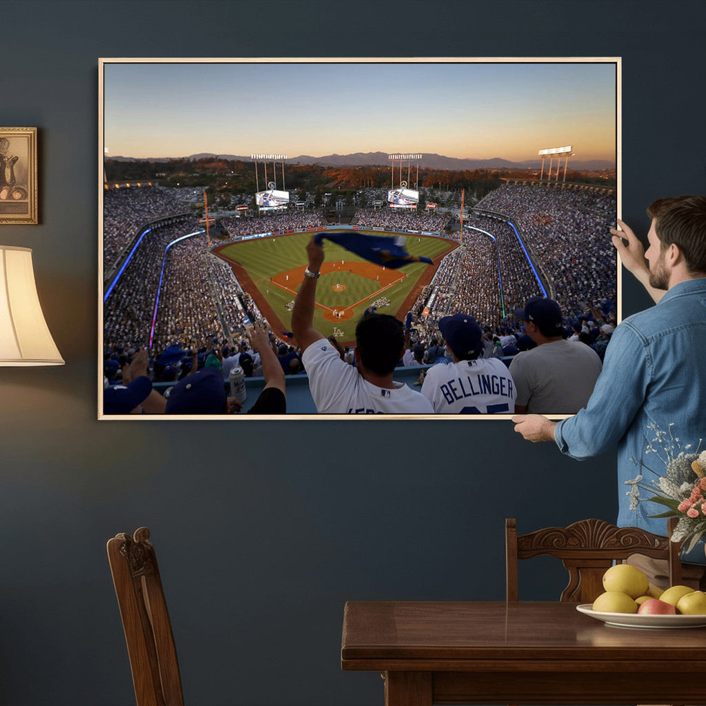 Dodger Stadium Sunset Game Triple Canvas Wall Art, Los Angeles Dodgers MLB Match