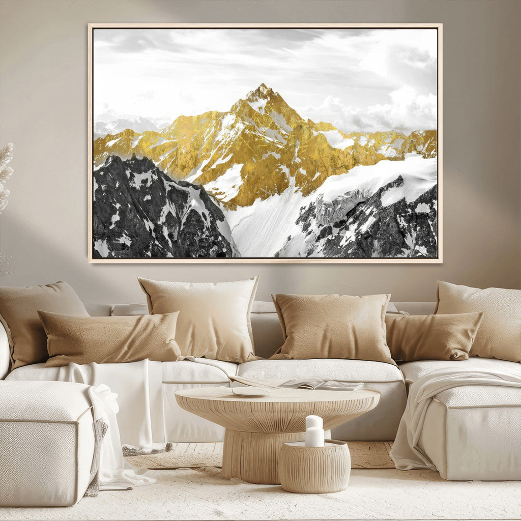Gold Abstract Mountains Wall Art Print on Canvas, Nature Wall Art Print