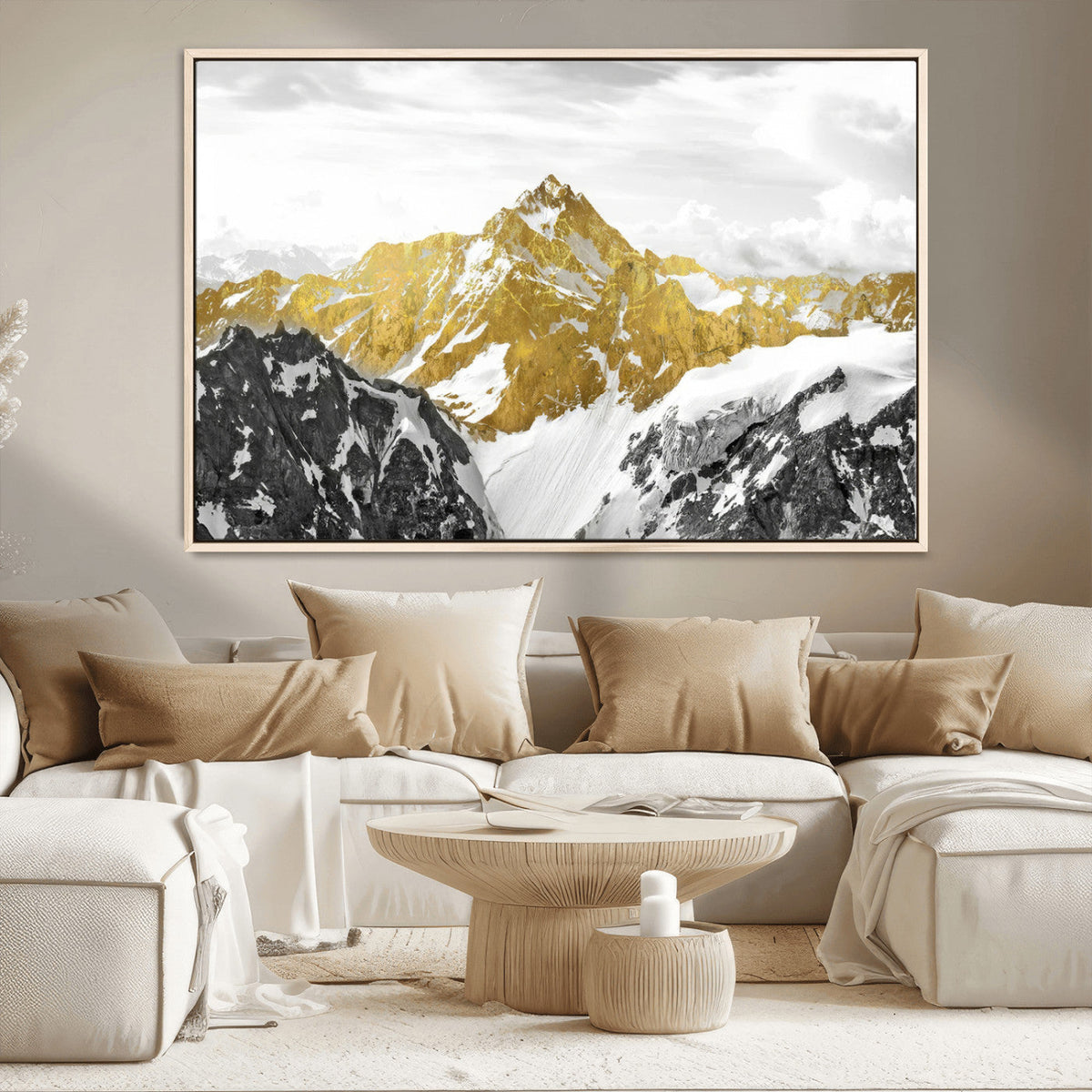 Gold Abstract Mountains Wall Art Print on Canvas, Nature Wall Art Print