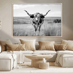 Texas Cow Longhorn Wall Art Canvas Print for Farm House Wall Art, Framed and Ready to Hang