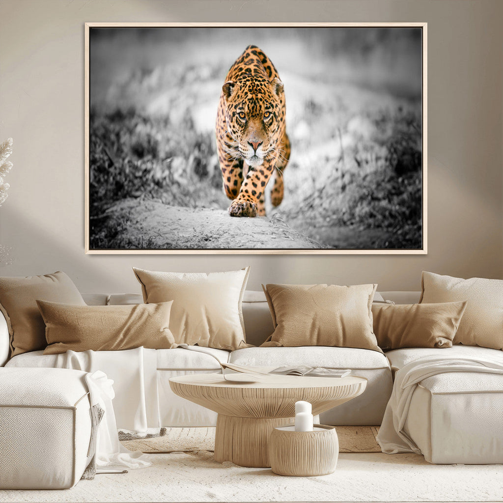 Jaguar Wall Art Canvas Print, Majestic Big Cat in Focused Pursuit