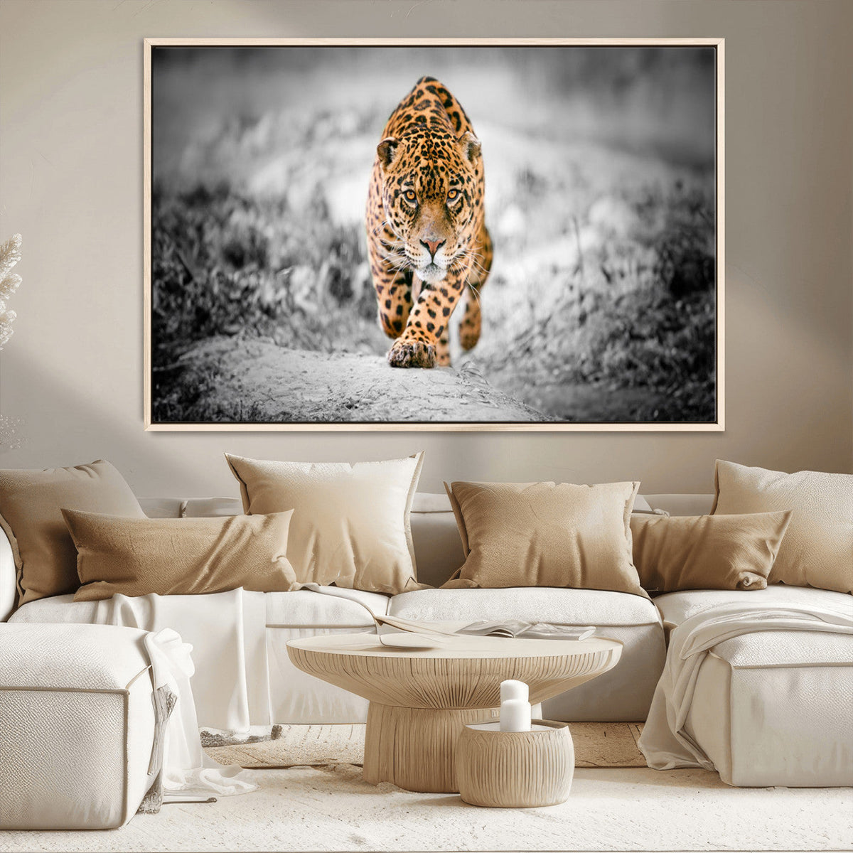 Jaguar Wall Art Canvas Print, Majestic Big Cat in Focused Pursuit