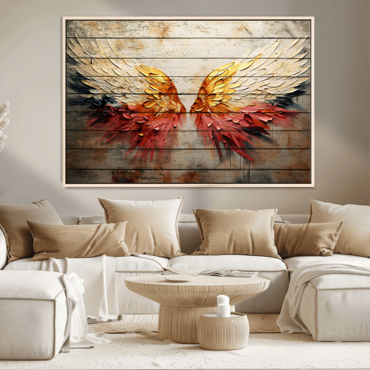 Abstract Angel Wings Canvas Wall Art, Modern Angelic Wings Decor, Framed and Ready to Hang