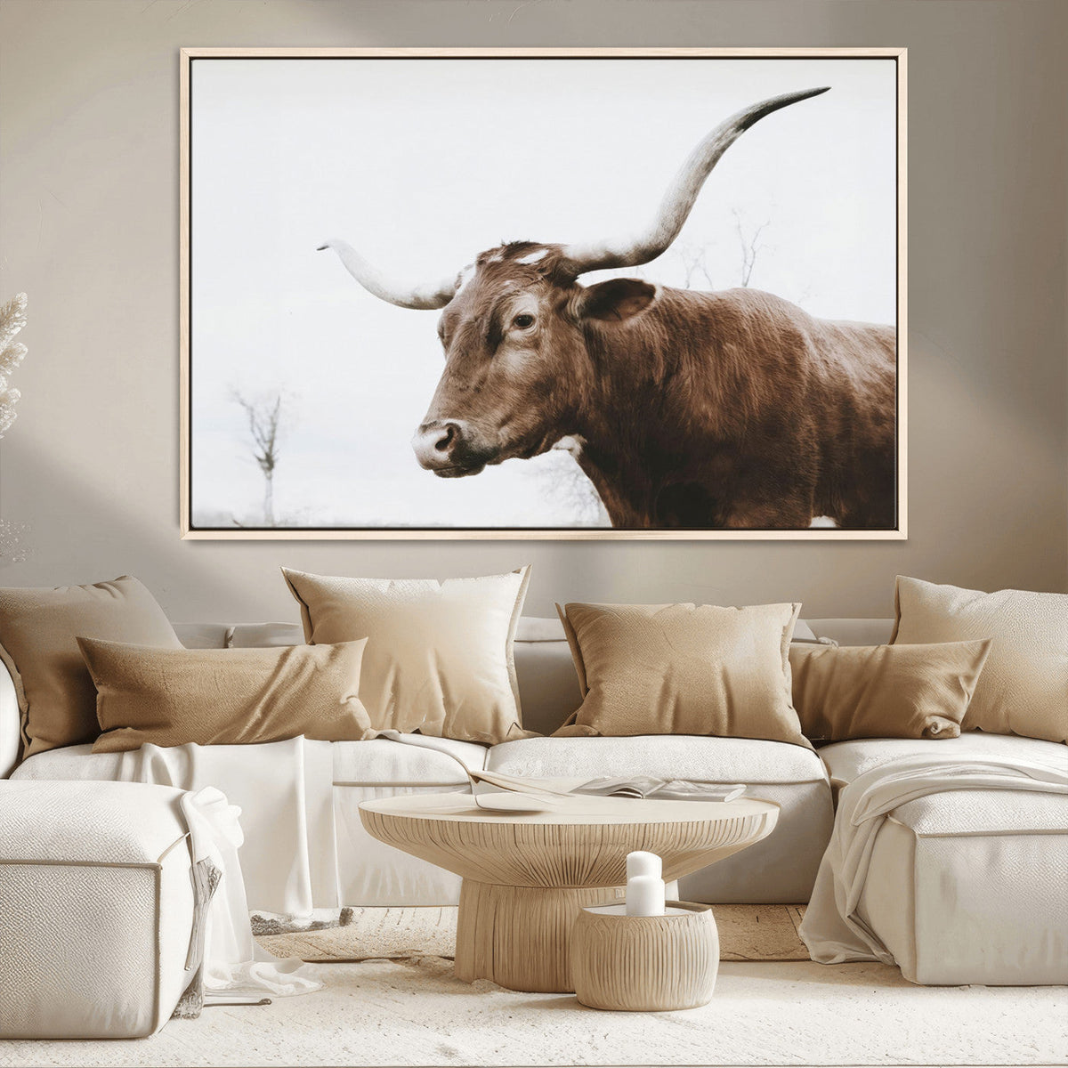 Rustic Bull Wall Art Canvas Print, Modern Longhorn Farmhouse Animal Decor