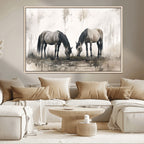 Chinese Ink Style Vintage Horses Wall Art Canvas Print