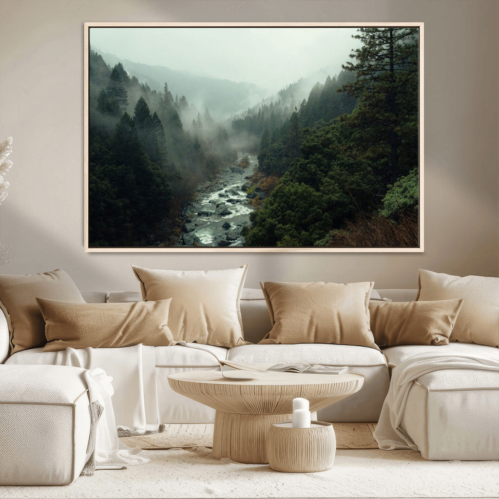 Misty Forest Wall Art, Tranquil Nature Landscape, Ready to Hang | Extra Large 3 Piece Canvas Wall Art
