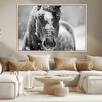 Black and White Horse Winter Wall Art, Ready to Hang