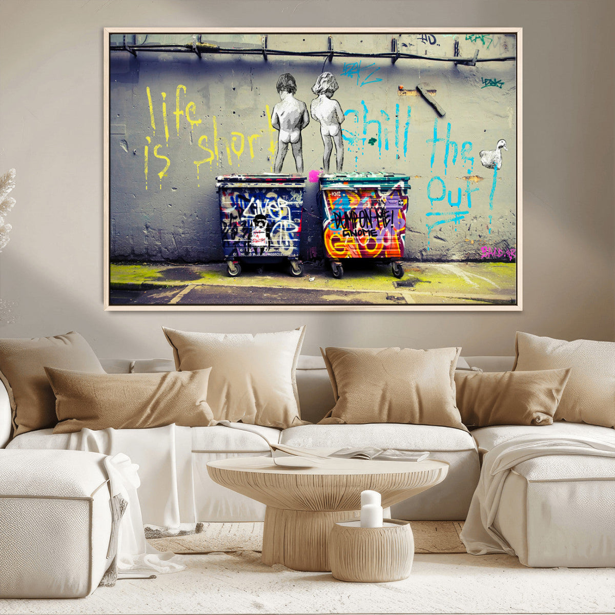 Banksy Life is Short Wall Art, Iconic Graffiti Street Art Canvas Print