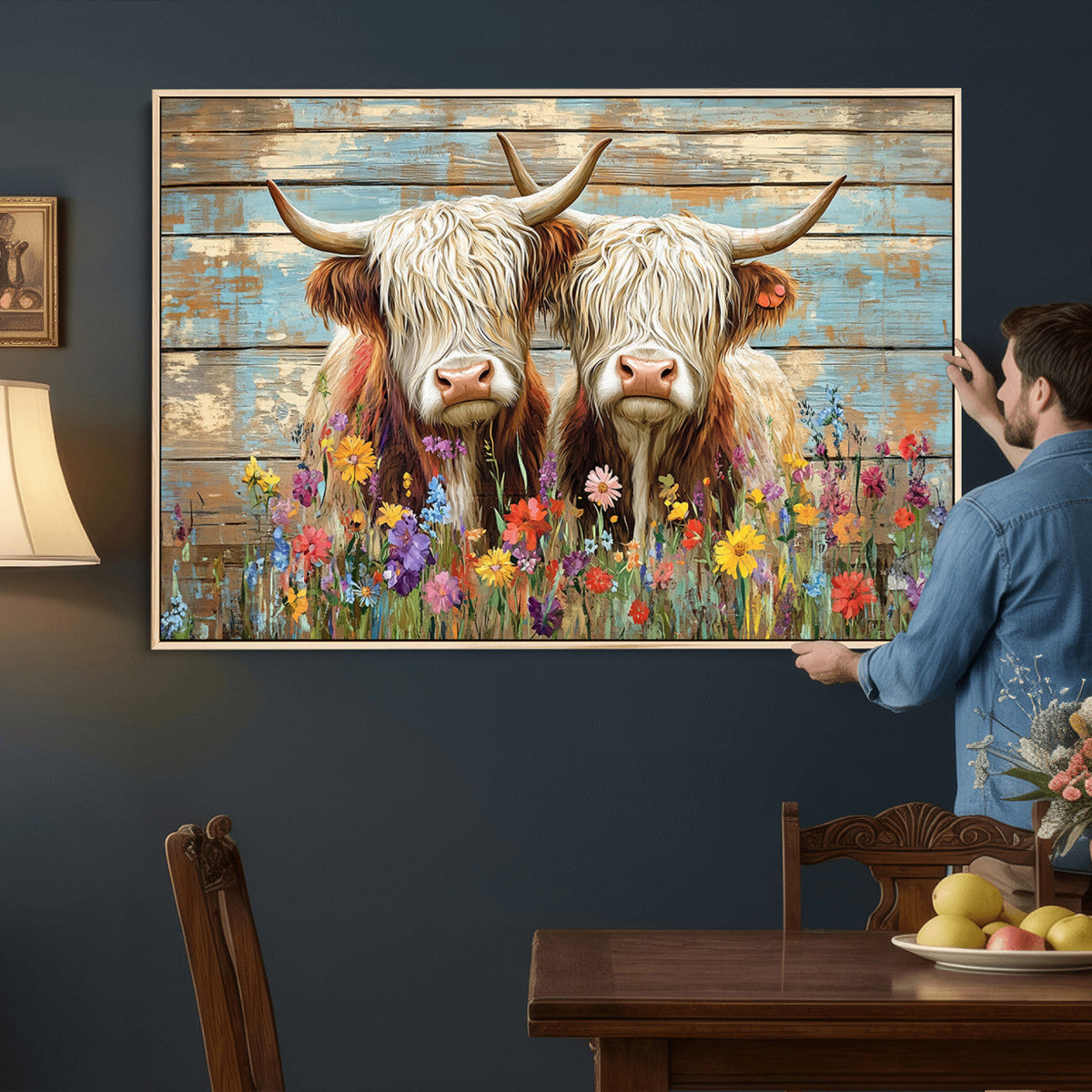 Cute Highland Cow Canvas Wall Art - Rustic Farmhouse Decor